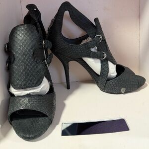 Women's Leon Max Charcoal Yearly Snakeskin Leather Pumps US Size 9.5